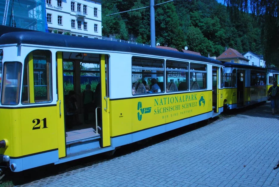 Bad Schandau Kirnitzschtal 241 with sidecar 21 at Kurpark (2015)