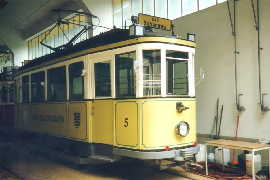 Bad Schandau museum tram 5 inside Depot Kirnitzschtalbahn (1996)