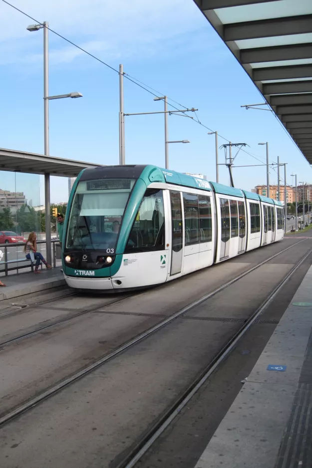 Barcelona tram line T6 with low-floor articulated tram 03 at Glòries (2012)