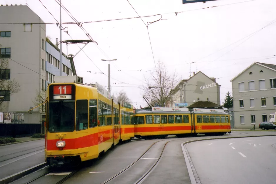 Basel tram line 11 with articulated tram 221 at St.Louis Grenze (2006)