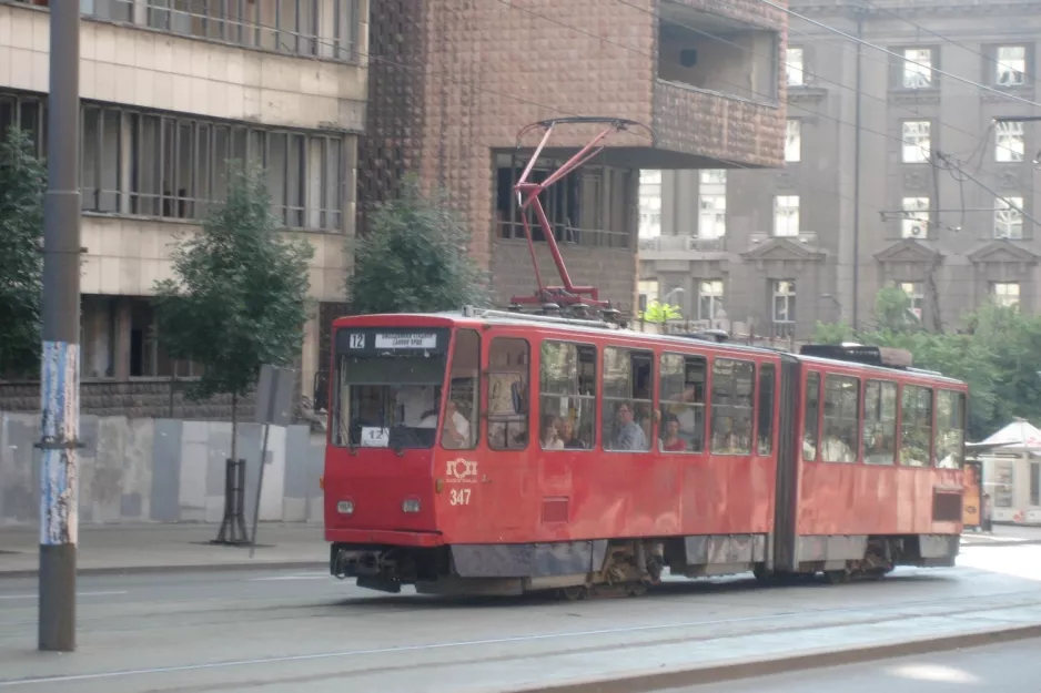 Belgrade tram line 12 with articulated tram 347 on Nemanjina (2008)