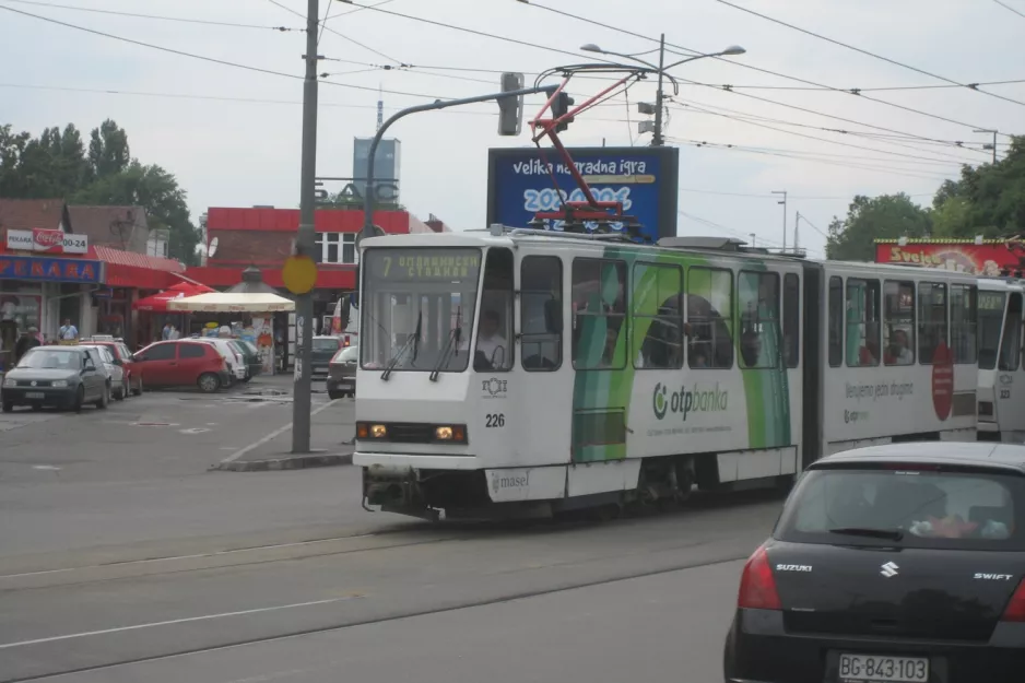 Belgrade tram line 7 with articulated tram 226 in the intersection Karađorđeva/Savski trg (2008)
