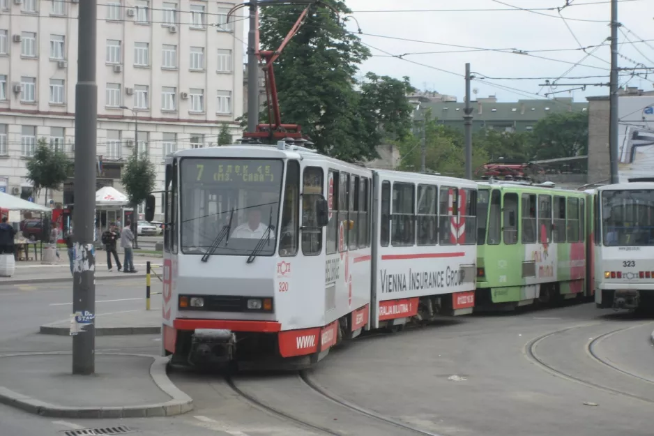 Belgrade tram line 7 with articulated tram 320 on Savski Trg (2008)