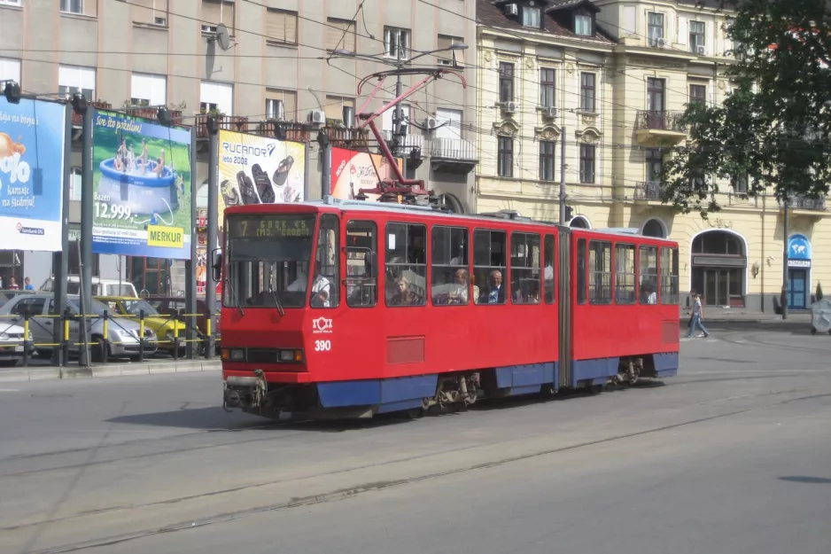 Belgrade tram line 7 with articulated tram 390 on Karađorđeva (2008)