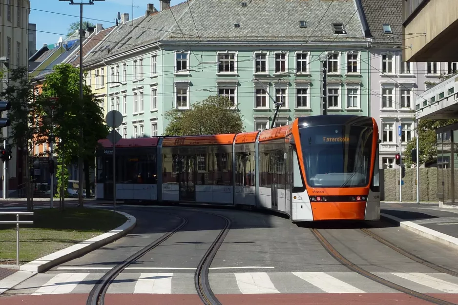 Bergen low-floor articulated tram 203 on Agnes Mowinckels gate (2010)