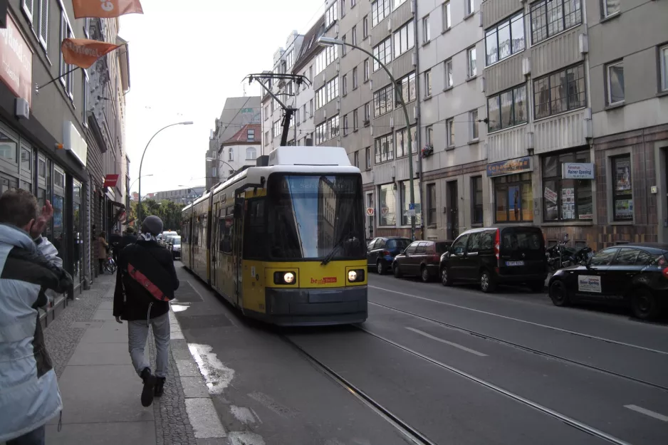 Berlin fast line M1 with low-floor articulated tram 1004 near Rosenthaler Platz (2012)