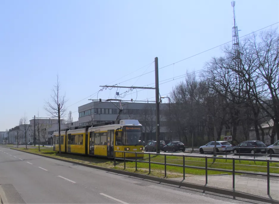 Berlin fast line M17 with low-floor articulated tram 1530 on Groß-Berliner Damm (2022)