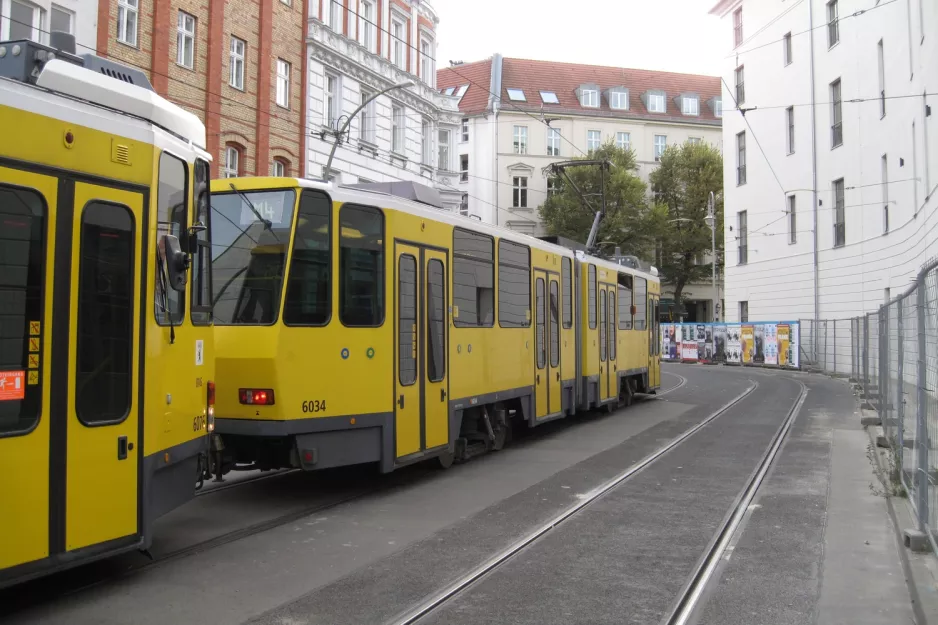 Berlin fast line M4 with articulated tram 6034 near S Hackescher Markt (2012)