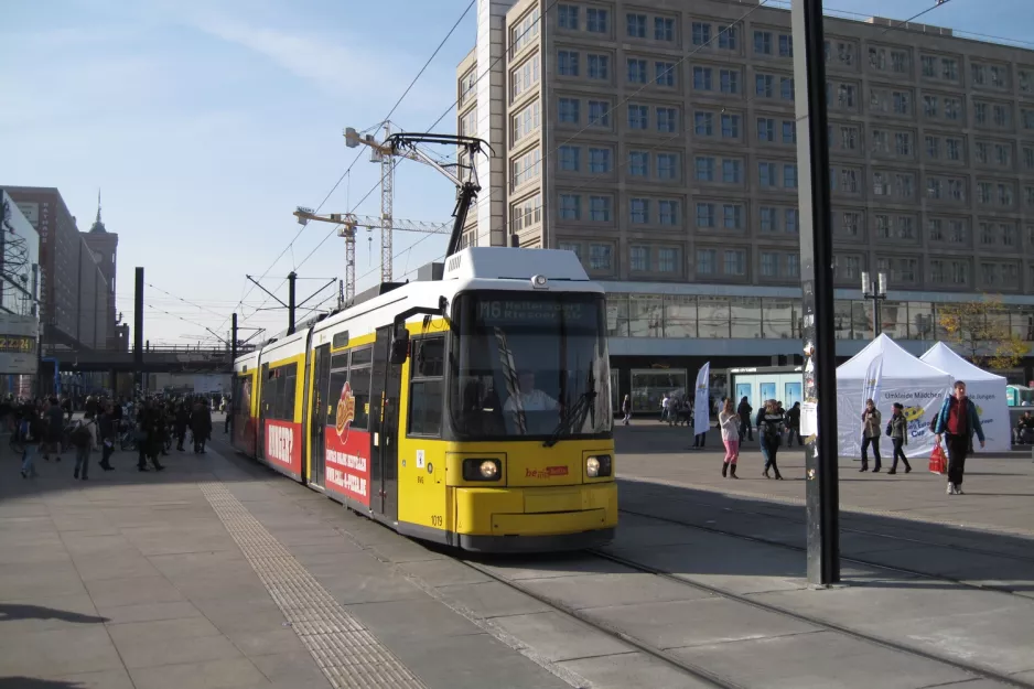 Berlin fast line M6 with low-floor articulated tram 1019 at U Alexanderplatz (2012)