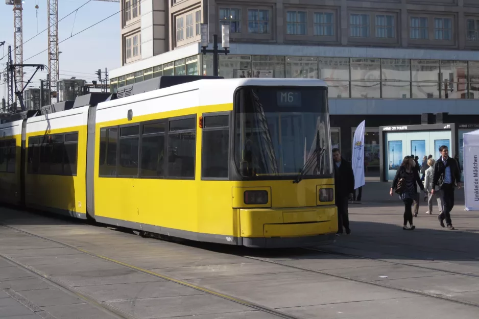Berlin fast line M6 with low-floor articulated tram 1084 on Alexanderplatz (2012)