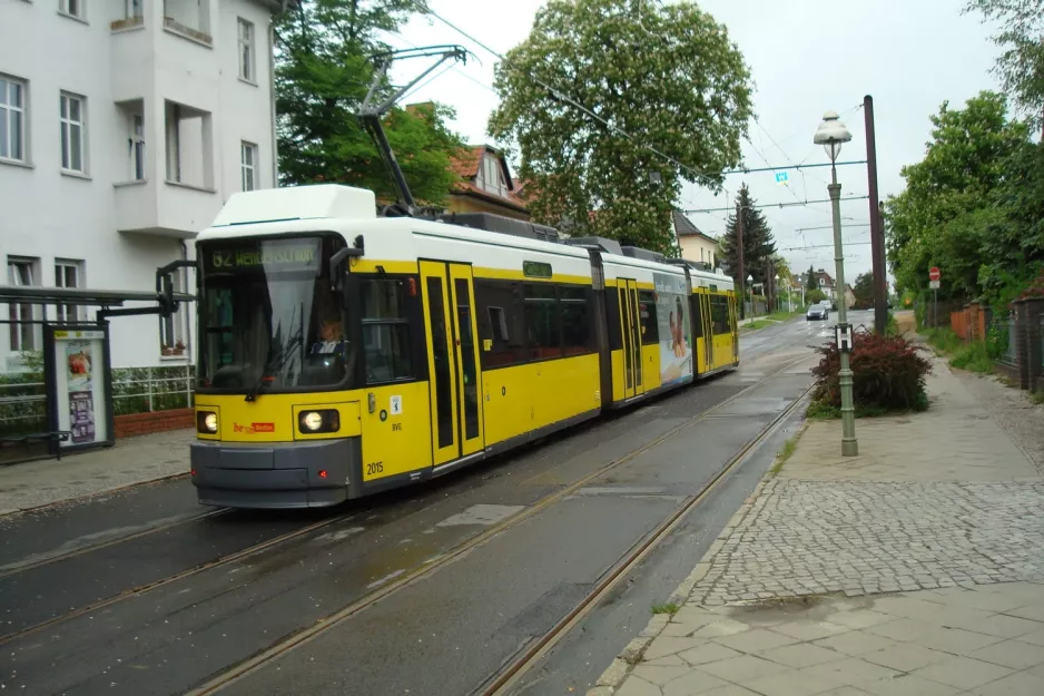 Berlin tram line 62 with low-floor articulated tram 2015 at S Mahlsdorf (2013)