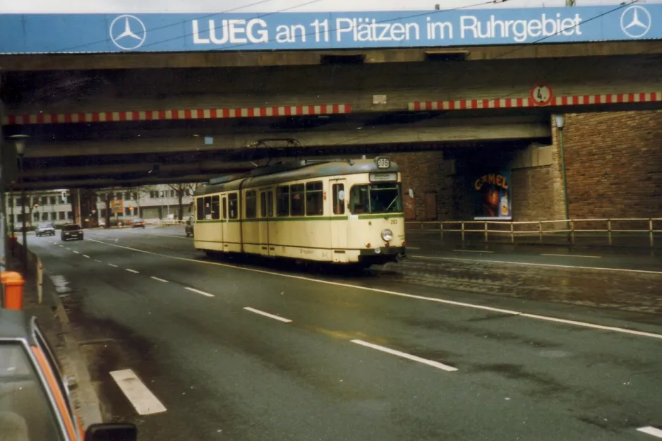 Bochum tram line 306 with articulated tram 263 near Hauptbahnhof (1988)