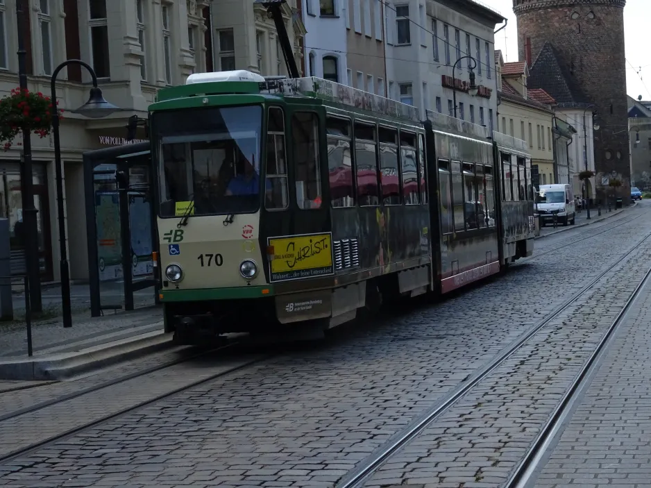 Brandenburg an der Havel tram line 1 with articulated tram 170 at Steinstr. (2024)