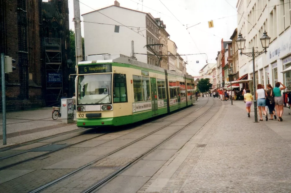 Brandenburg an der Havel tram line 6 with low-floor articulated tram 102 near Neustädtischer Markt (2001)