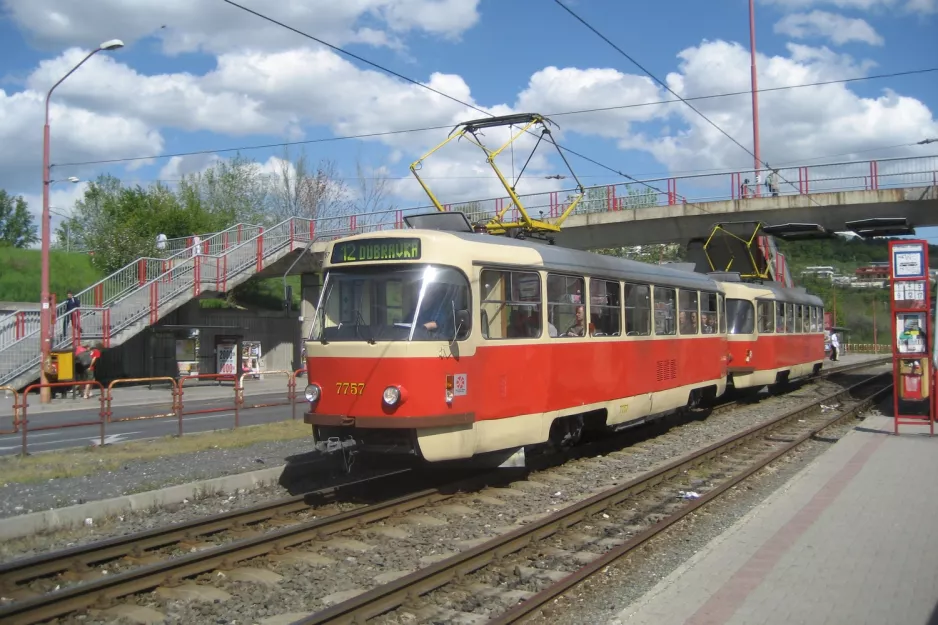 Bratislava tram line 12 with railcar 7757 at Botanická záhrada (2008)
