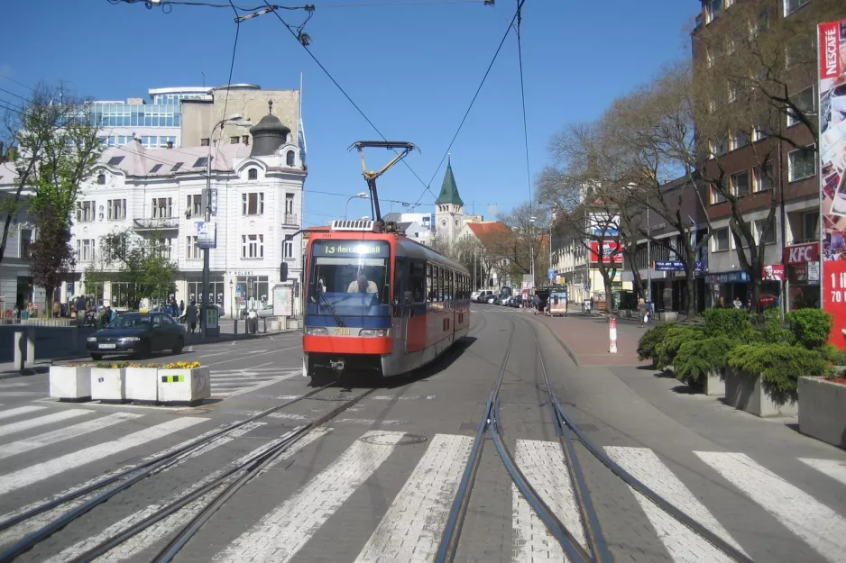 Bratislava tram line 13 with articulated tram 7111 by Centrum (2008)