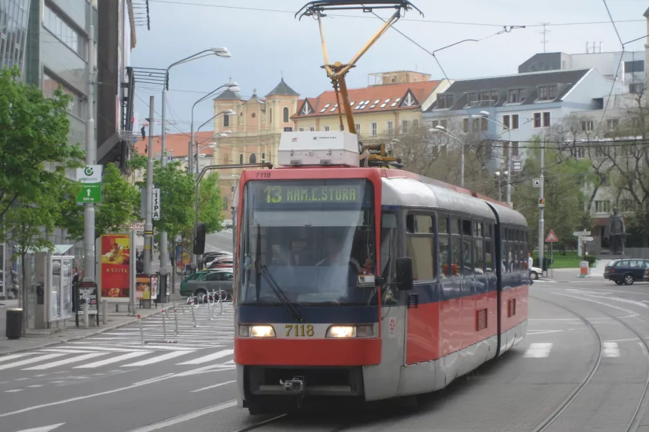 Bratislava tram line 13 with articulated tram 7118 on Hurbanovo námestie (2008)