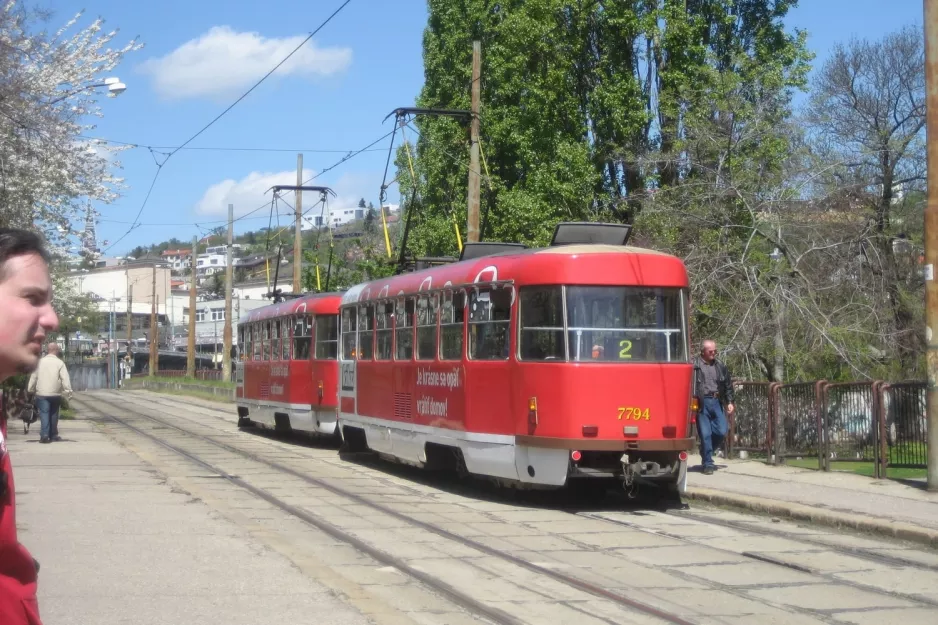 Bratislava tram line 2 with railcar 7794 at Pod stanicou (2008)