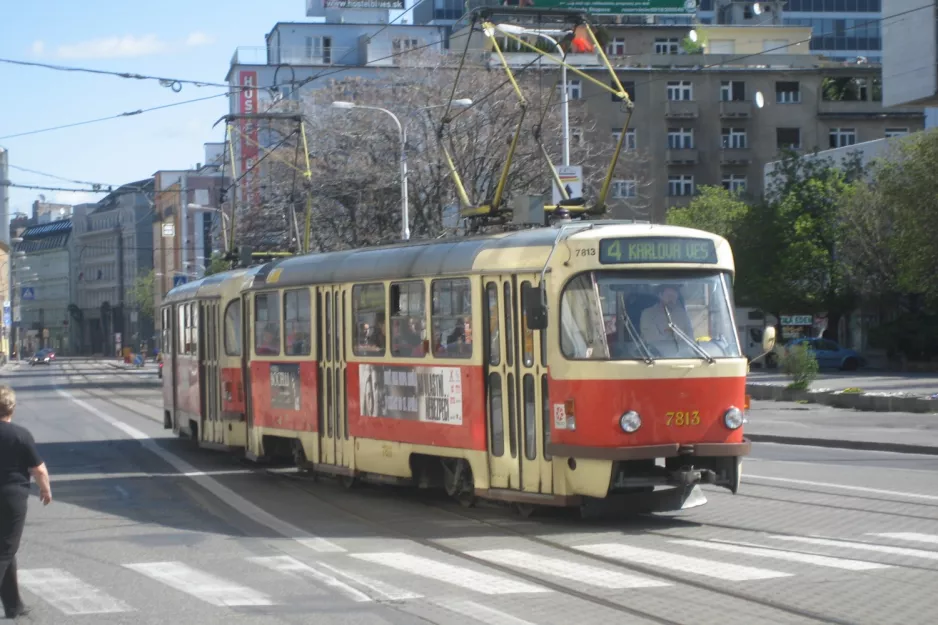 Bratislava tram line 4 with railcar 7813 near Centrum (2008)