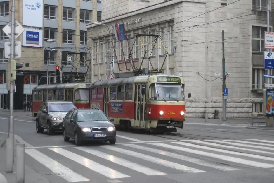 Bratislava tram line 4 with railcar 7815 on Námestie SNP (2008)