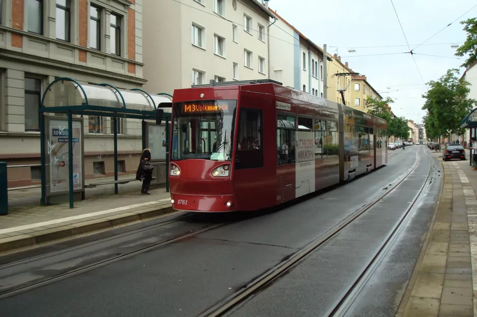 Braunschweig tram line 3 with low-floor articulated tram 0761 at Bindestraße (2012)
