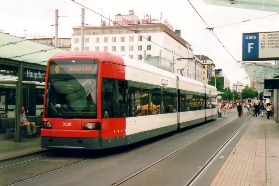 Bremen tram line 6 with low-floor articulated tram 3120 at Hauptbahnhof (2007)