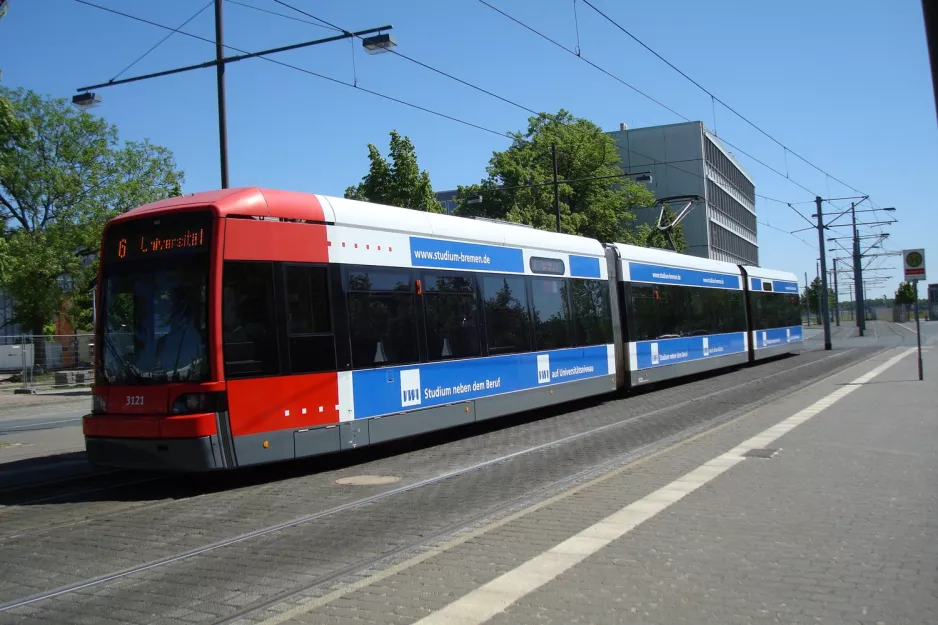 Bremen tram line 6 with low-floor articulated tram 3121 at Flughafen-Süd Neuenlander Feld (2011)