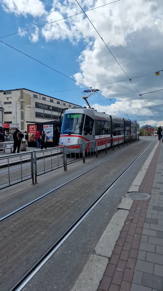 Brno tram line 9 with low-floor articulated tram 1945 at Hlavní Nádraží (2024)