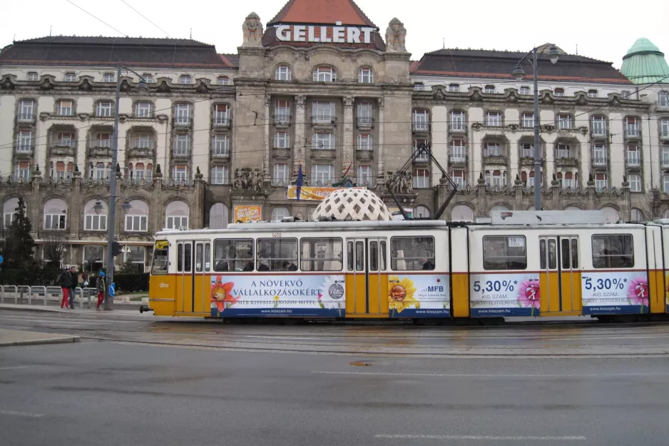 Budapest tram line 19 with articulated tram 1400 at Szent Gellért tér - Műegyetem M (2013)