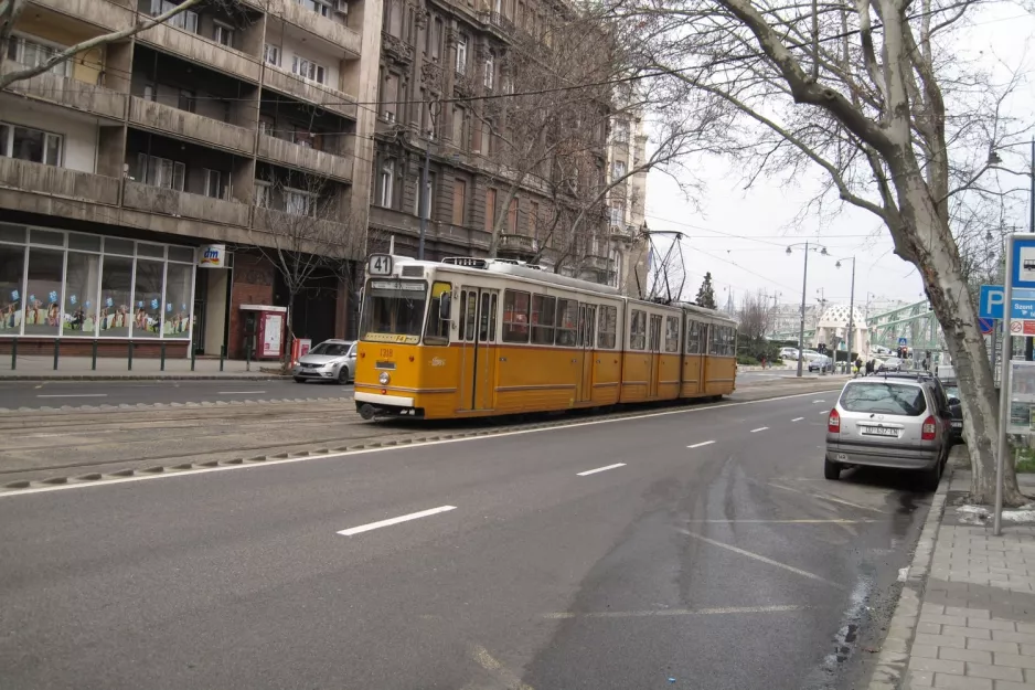 Budapest tram line 41 with articulated tram 1318 close by Szent Gellért tér - Műegyetem M (2013)