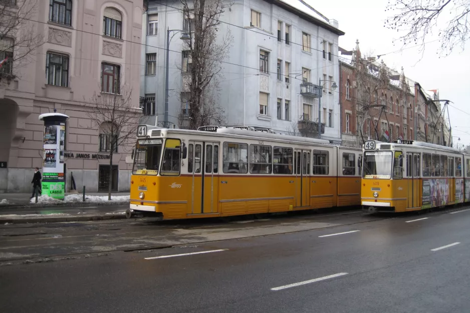 Budapest tram line 41 with articulated tram 1445 on Bartók Béla út (2013)