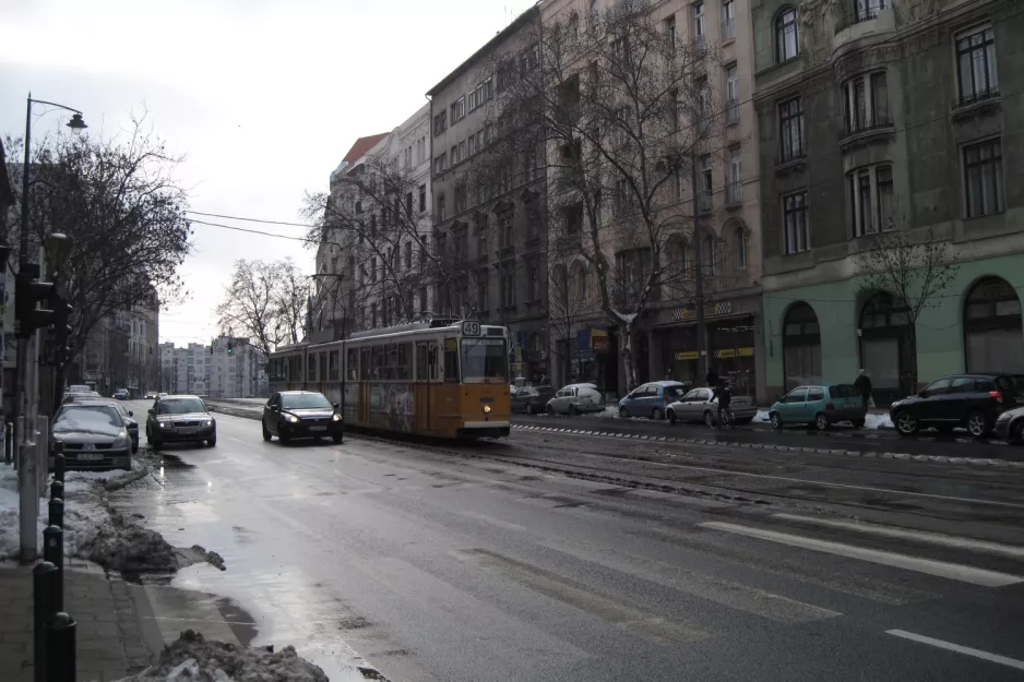 Budapest tram line 49 with articulated tram 1419 on Bartók Béla út (2013)