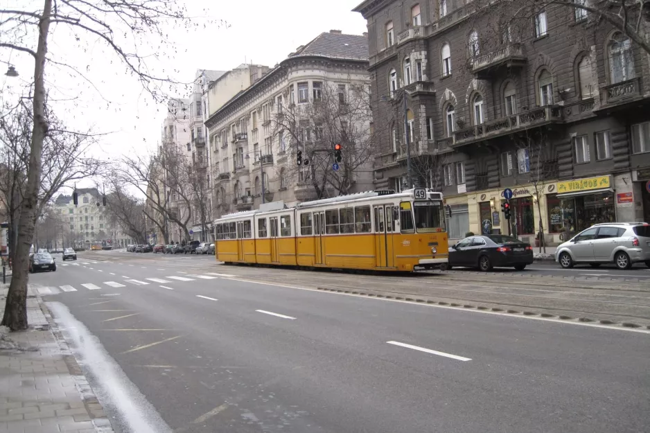 Budapest tram line 49 with articulated tram 1446 close by Gárdonyi tér (2013)