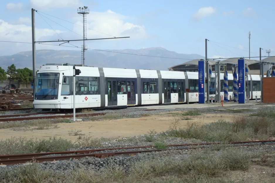 Cagliari low-floor articulated tram 09 at San Gottardo (2010)