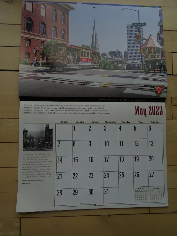 Calendar: San Francisco cable car California with cable car 52 at California & Powell (2023)