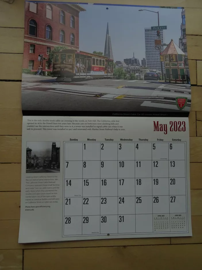 Calendar: San Francisco cable car California with cable car 52 on California Street (2023)