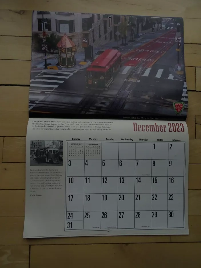 Calendar: San Francisco cable car Powell-Hyde with cable car 13 at California & Powell (2023)