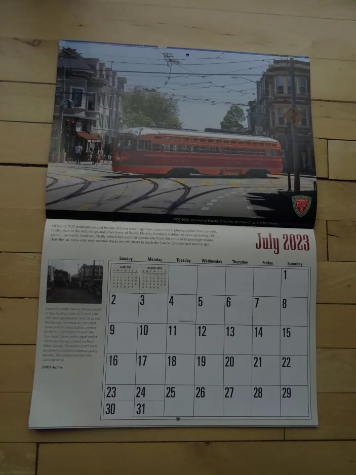 Calendar: San Francisco railcar 1061 in the intersection Church Street / 17th Street (2023)