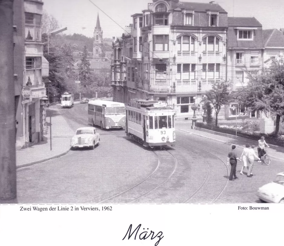 Calendar: Verviers tram line 2 with railcar 93 in Verviers (1962)