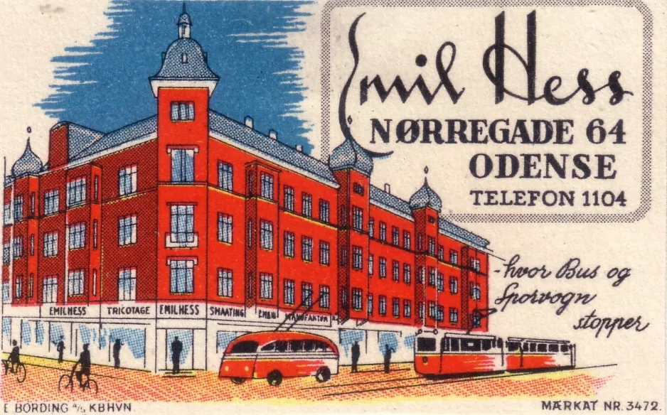 Cardboard tag: Odense Hovedlinie  near Banegården (1938)