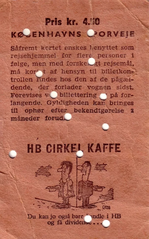 Cheap card for Københavns Sporveje (KS), the back (1963)