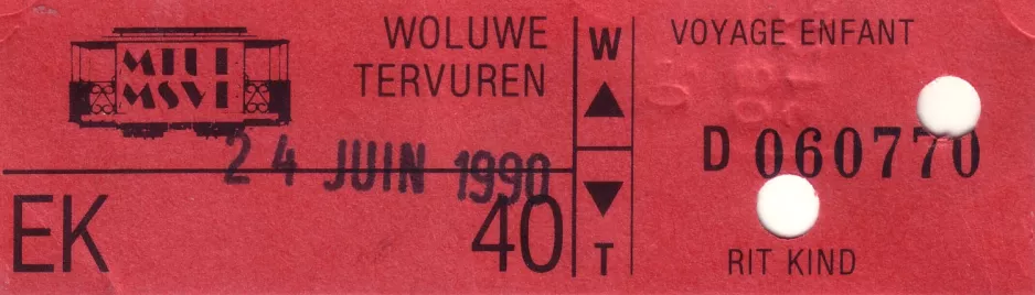 Child ticket for Brussels Tram Museum (MSVB/MTUB) (1990)