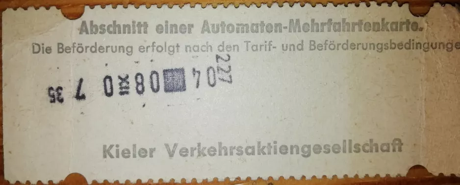 Child ticket for Kieler Verkehr (KVAG), the back (1979)