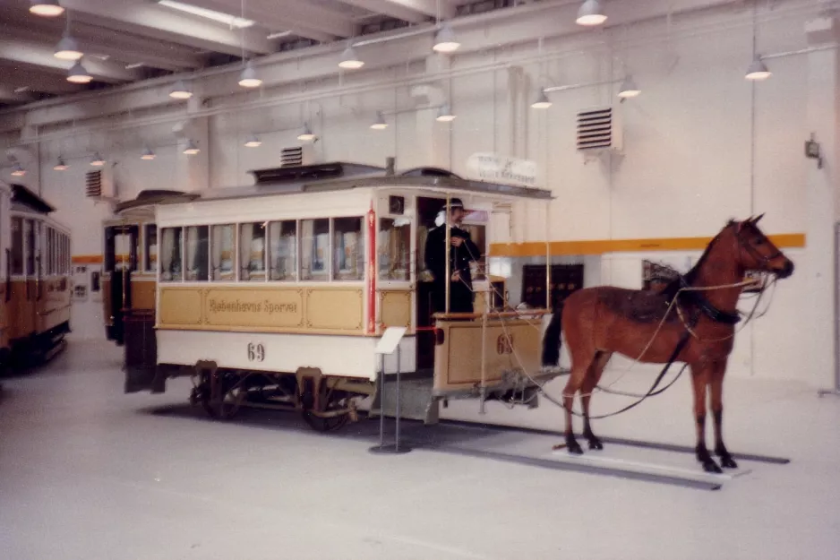 Copenhagen horse tram 69 "Hønen" in Hovedstadsområdets Trafikselskabsmuseum (1984)
