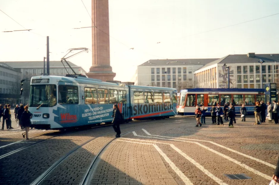 Darmstadt tram line 3 with articulated tram 7807 at Luisenplatz (2001)