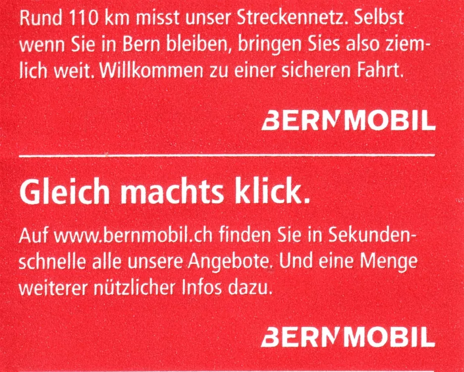 Day pass for Bernmobil, the back (2006)