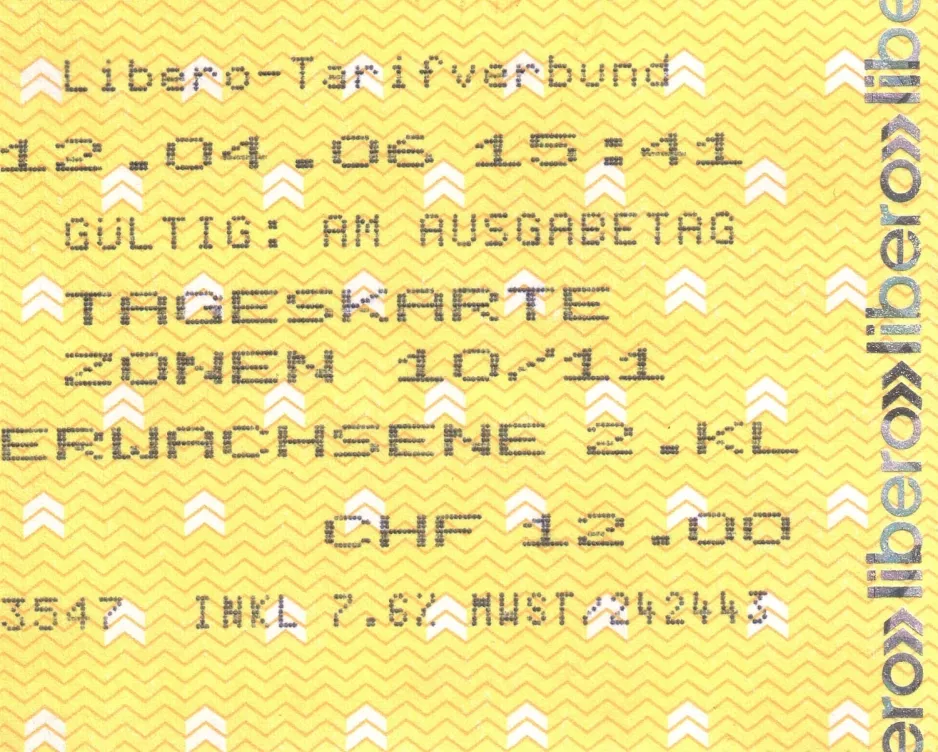 Day pass for Bernmobil, the front (2006)