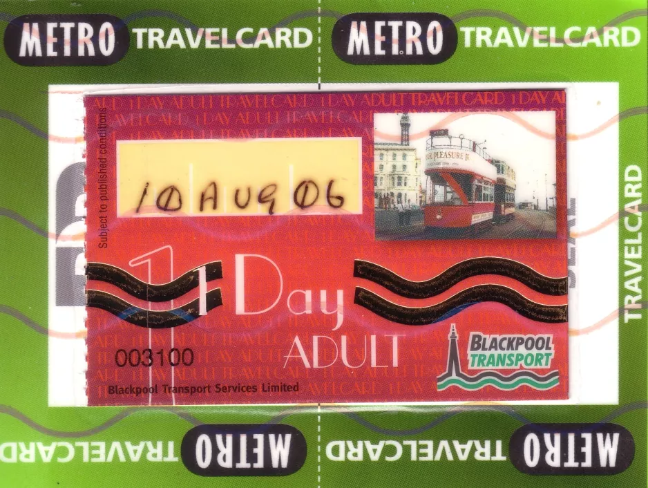 Day pass for Blackpool Transport, the front (2006)