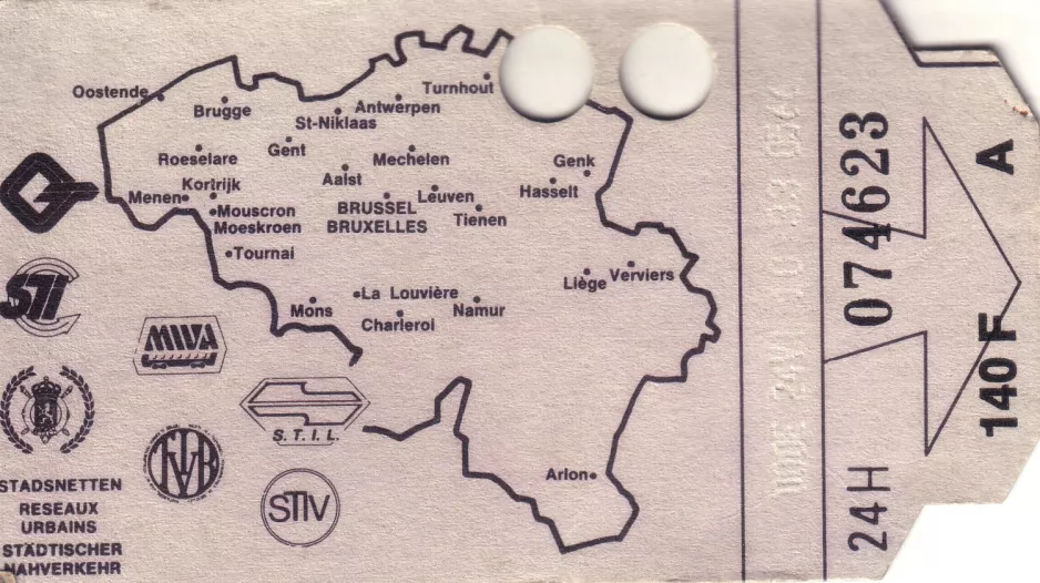 Day pass for Brussels Intercommunal Transport Company (MIVB/STIB) (1990)