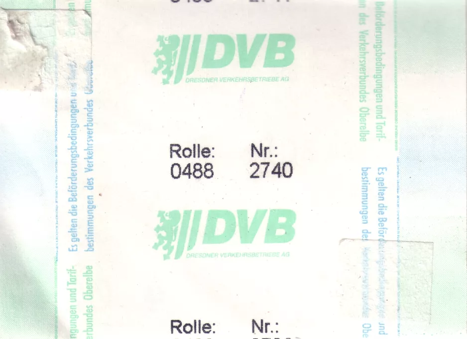 Day pass for Dresdner Verkehrsbetriebe (DVB), the back (2002)